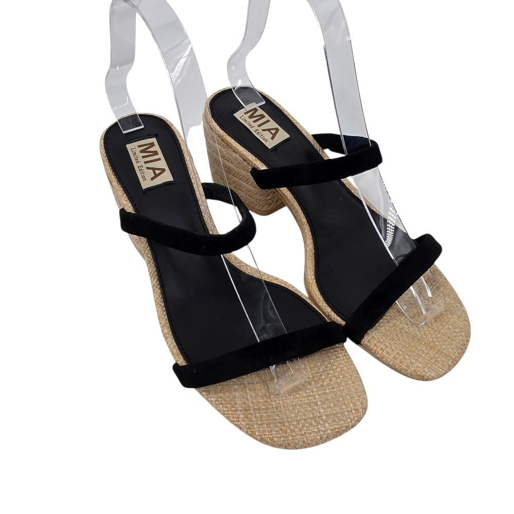 NWOT MIA Limited Edition Black Isabeli Espadrille Block Heel Slide Sandal Sz 7.5